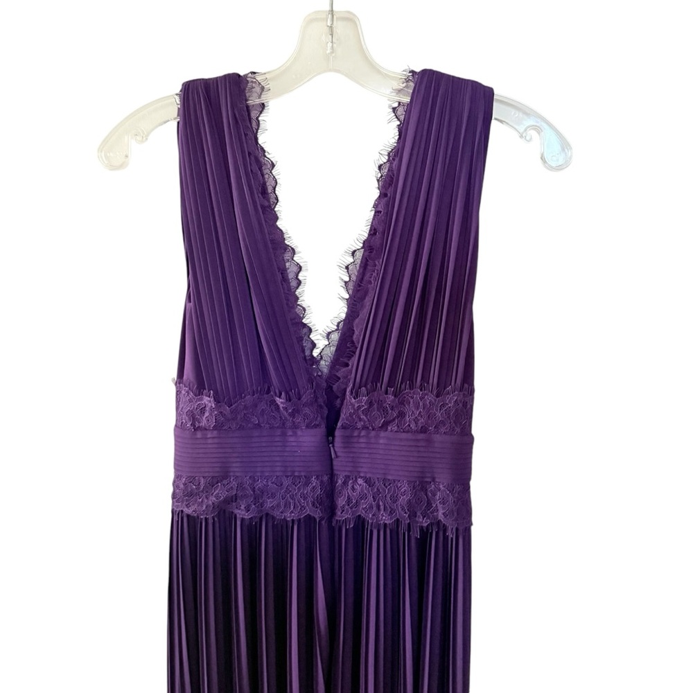 ASOS Dark Purple Pleated Maxi Dress Size 4 V Neck Lace Prom Wedding Guest Slits - Picture 8 of 16